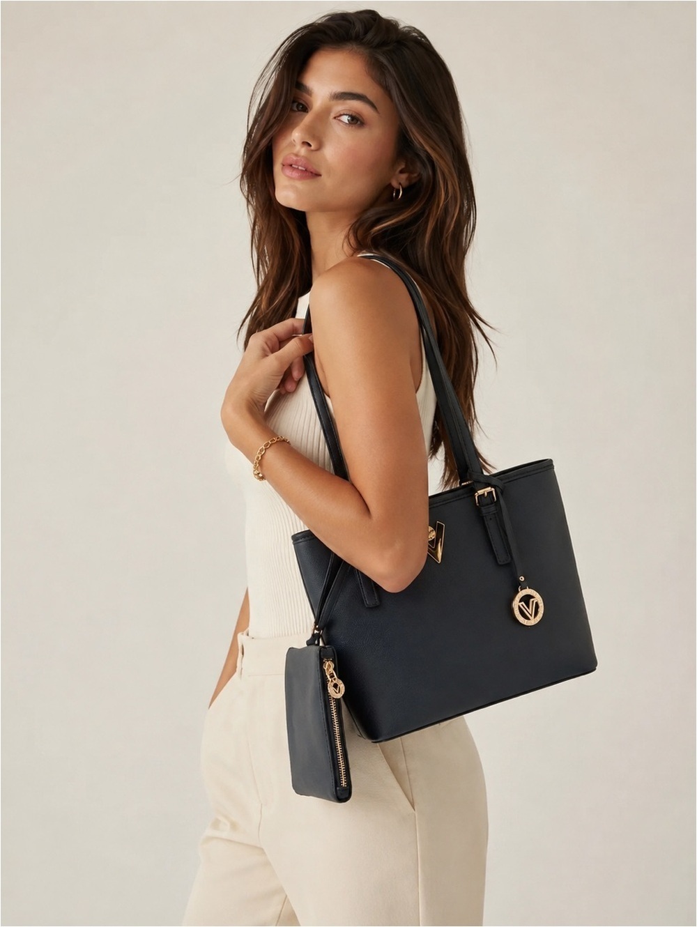 VALENTINO ORLANDI Natalia Tote with Matching Wristlet Navy - Picture 5 of 6